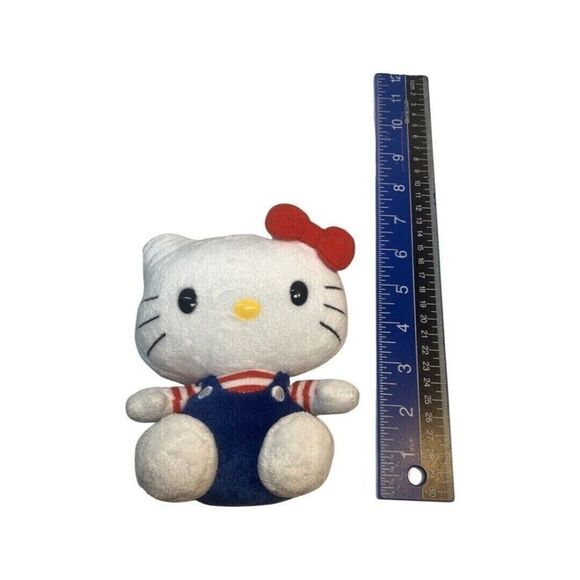 TY Hello Kitty Red White & Blue Stuffed Animal 7" Doll Overalls Stripe Patriotic - Picture 9 of 11